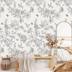 Froluya Black and Cream White Floral Wallpaper Peel and Stick Wallpaper - Image 6