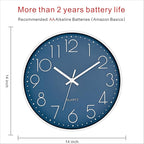 Foxtop 14 Inch Wall Clock Silent Non-Ticking Battery Operated Round Quartz - Image 2