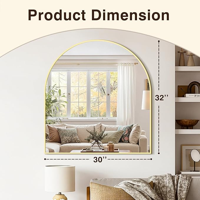 Vanity Bathroom Mirror for Wall, 32”x30” Arched Bathroom Mirror for Over Sink - Image 3
