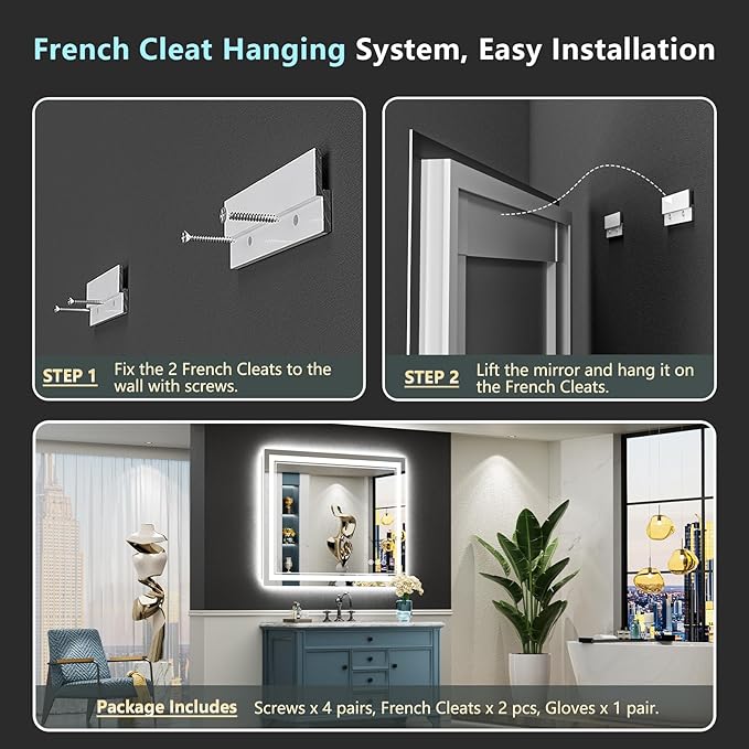 40x38 LED Bathroom Mirror with Lights, Backlit and Front Lit Anti-Fog Lighted - Image 9