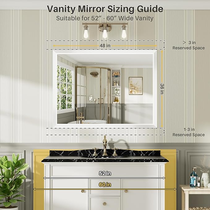 48x36 Inch White Bathroom Mirror - Image 2