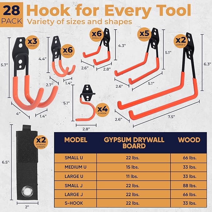 28 Pack Steel Heavy Duty Garage Hooks Storage Hooks - Image 2
