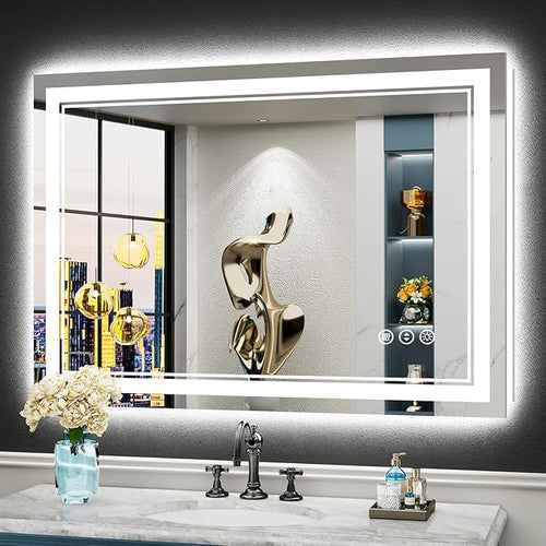 44x30 LED Bathroom Mirror with Lights, Backlit and Front Lit Anti-Fog Lighted by Awandee