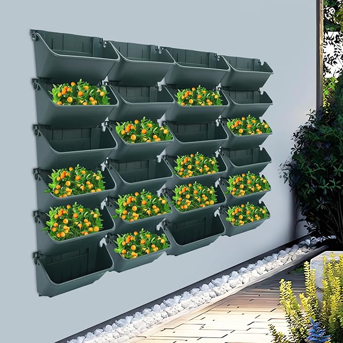Vertical Wall Planter with 24 Plastic Pots, Wall-Mounted Garden Planter - Image 6