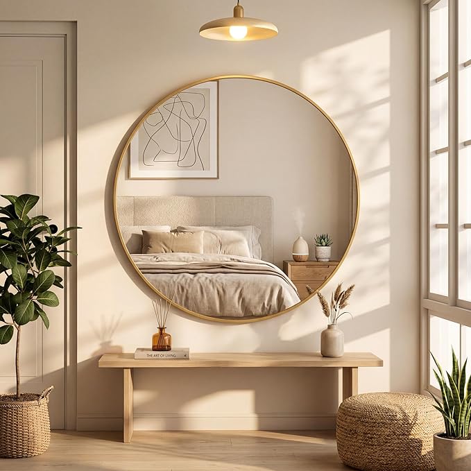 OLIXIS 36 Inch Gold Round Bathroom Wall Mirror, Round Bathroom Mirrors - Image 7