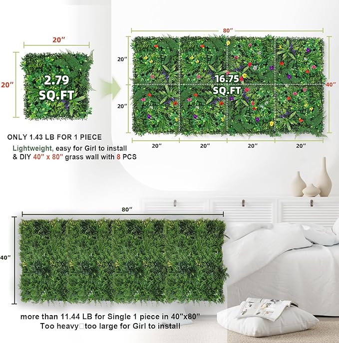 Artificial Boxwood Panel 8 Pieces 20"x20", Faux Ivy Privacy Fence Screen - Image 8