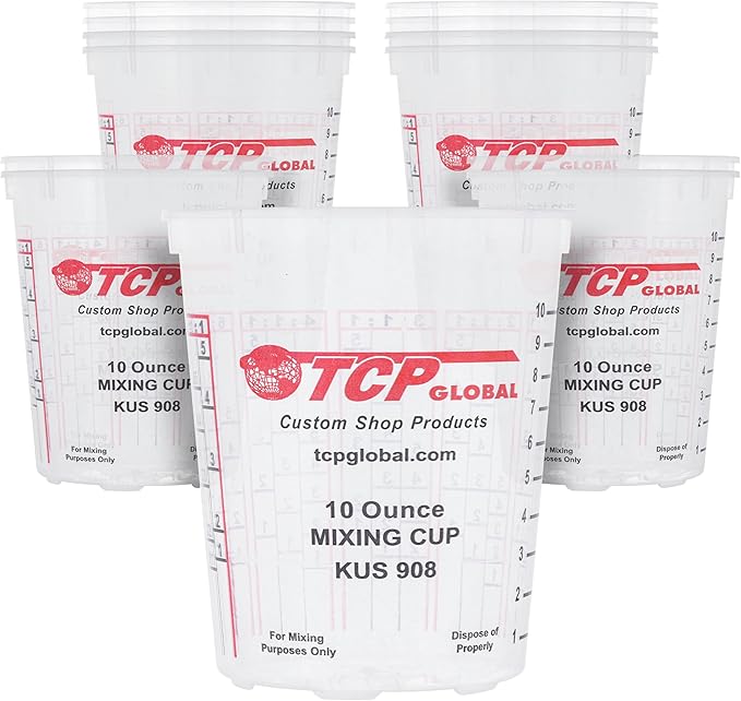 Custom Shop Paint Mixing Cups, 10-Ounce (12 Pack) - Plastic Measuring Cups for Liquids, Automotive Painting, Epoxy Resin, Acrylic Arts, Crafts, Disposable or Reusable, Graduated, Mixing Ratios