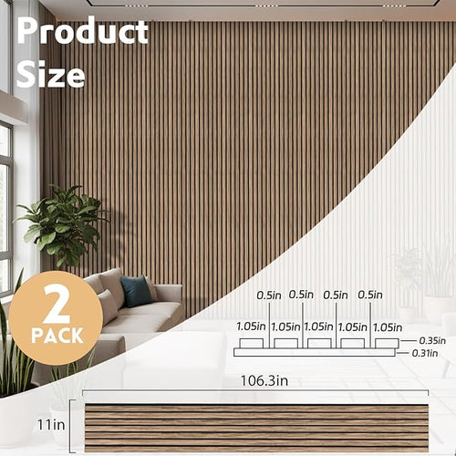 2 Pack Wood Panels for Wall, 106.3" × 11" Wood Slat Acoustic Panels for Wall - Image 2