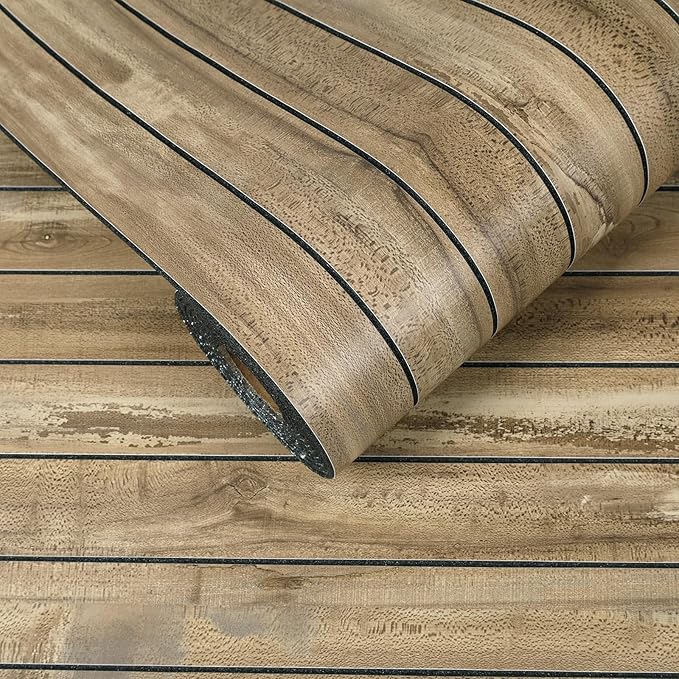 VEELIKE Weathered Wood Wall Panels Peel and Stick Distressed Wood Grain Slat by VEELIKE