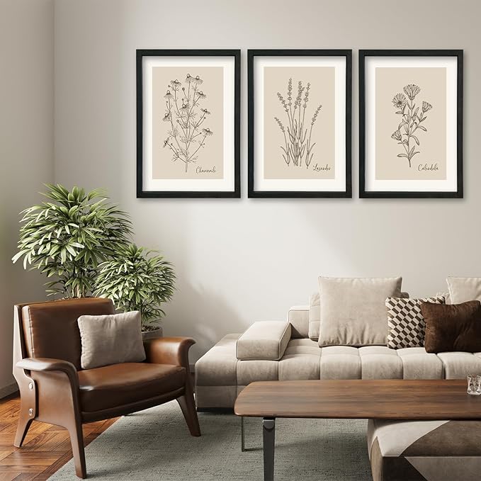 YWJKWLGS Vintage Botanical Wall Art 16x24 Inch Set Of 3 Wooded Framed - Image 4