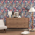 Boho Wallpaper Peel and Stick, Vintage Blue Pink Floral Contact Paper, Retro - Image 6