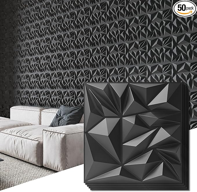 Art3d 50-Pack 3D Wall Panels for Interior Wall Decor, Modern Diamond Textured by Art3d