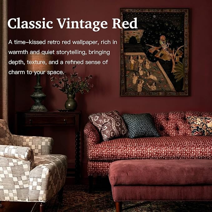 Dimoon 394"x17.7" Peel and Stick Wallpaper Dark Red Contact Paper - Image 3