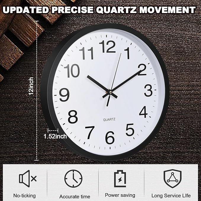 Inbagi 12 Pieces Silent Wall Clock Large 12 Inches Quartz Analog Clock Non - Image 2