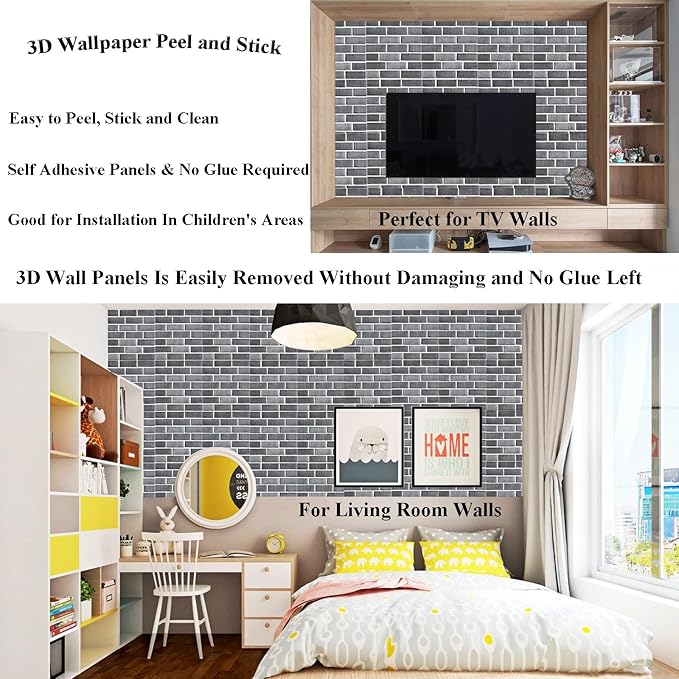 3D Wall Panels Peel and Stick, 3D Brick Wallpaper Peel and Stick, 10 Pack - Image 4