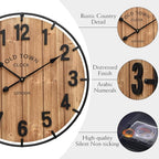 EMAX HOME Large Old Town Farmhouse Wall Clock 24 Inch Rustic Antique Wood - Image 7