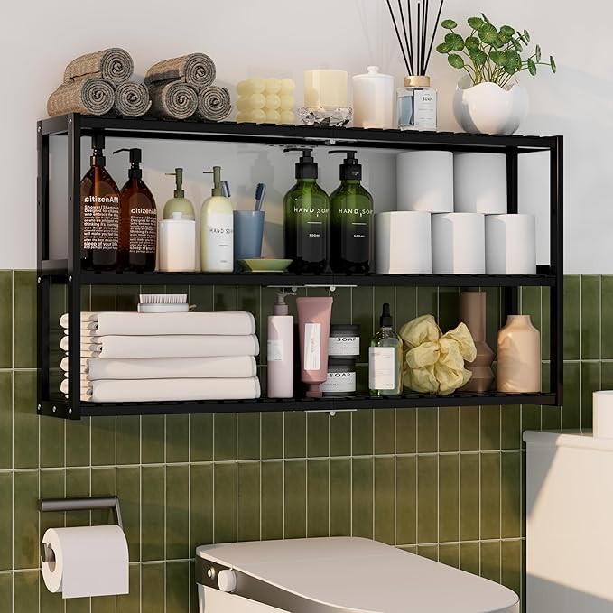 Extra Long Bathroom Organizer Storage Shelves 100% Bamboo Adjustable Height by PPN