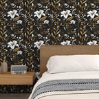 Laatse White Floral Wallpaper Peel and Stick, Dark Golden Botanical Wall Paper - Image 8