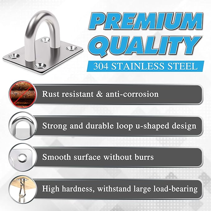 PAMAZY 4 PCS M6 Premium Heavy Duty Square Stainless Steel Pad Eye Hooks + 4PCS - Image 4