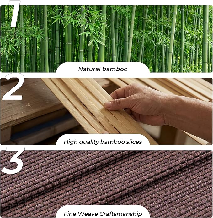 UNISHADES No Drill Cordless Bamboo Roman Shades, Light Filtering Woven Natural - Image 4