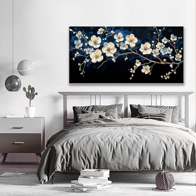 Suconvng White Flower Wall Art Canvas Wall Art Decor Set Home Wall Decor Modern - Image 2