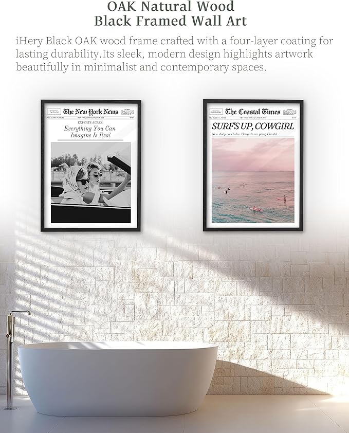 iHery Premium Natural Black OAK Wood 16x20in Surf’s Up Coastal Cowgirl Trendy - Image 5