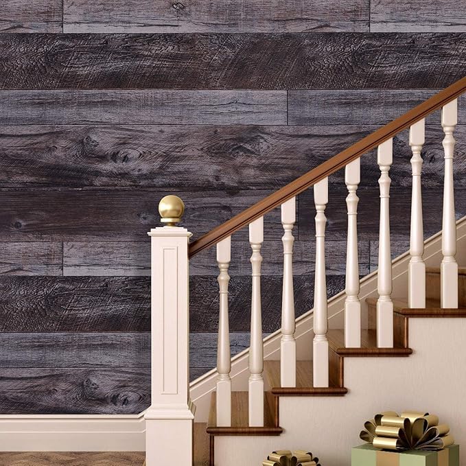 WENMER 17.71" x 118" Grey Wood Peel and Stick Shiplap Self-Adhesive Wallpaper - Image 3