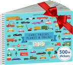 CUPKIN Sticker Book for Kids 2-4, 500+ Kids Stickers, Cars, Trucks, Planes & Trains 12 Coloring Pages 12 Side by Side Scenes, Fun Toddler Travel Activity Coloring and Sticker Books for Ages 4-8 + 8-10