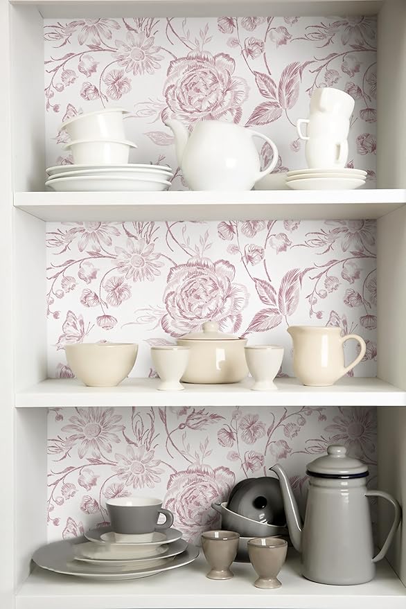 Yasinet Pink Floral Wallpaper Boho Peel and Stick Wallpaper Pink and White - Image 8