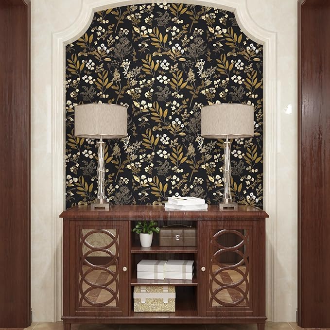 Laatse Vintage Wallpaper Peel and Stick Black Floral Wallpaper 17.5'' x 393'' - Image 7
