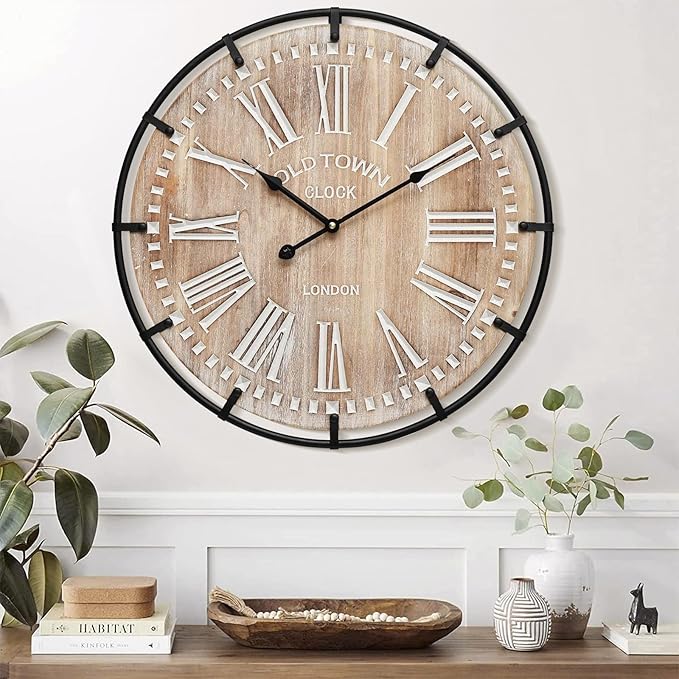 24 Inch Large Farmhouse Wall Clock by UPPER+DECOR