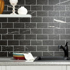 AULIGET Faux Stone Backsplash Peel and Stick PVC Tile, 3 Inch x 6 Inch Black - Image 4