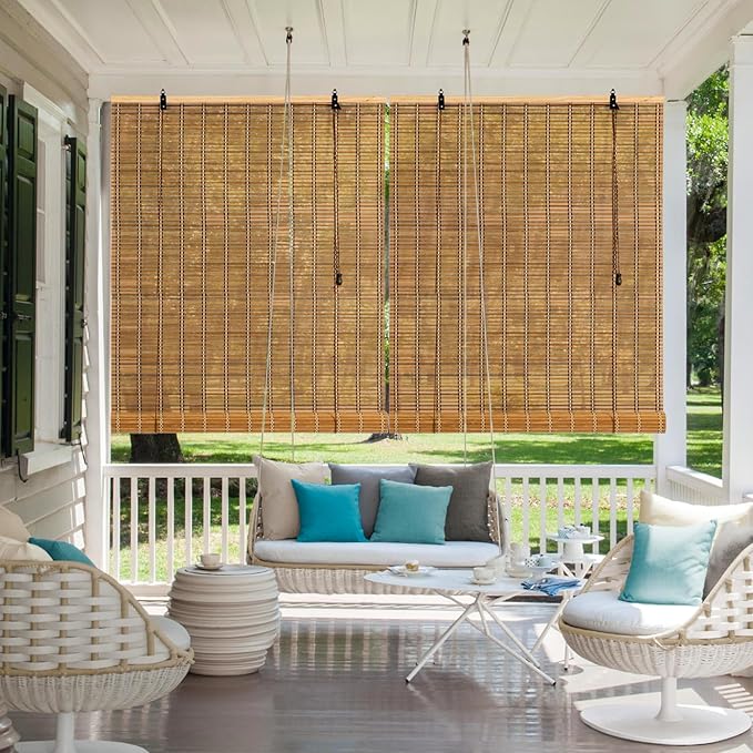 Bamboo Roll Up Shades for Windows 32Wx72L, Light Filtering Hanging Window Blinds - Image 2