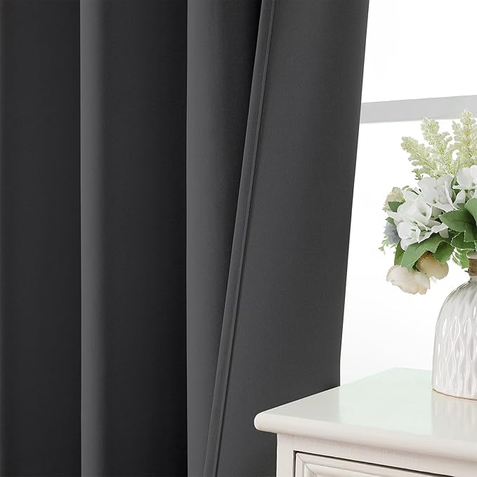 CUCRAF Dark Grey Blackout Curtains 108 inch Length 2 Panels Set, Rod Pocket - Image 6
