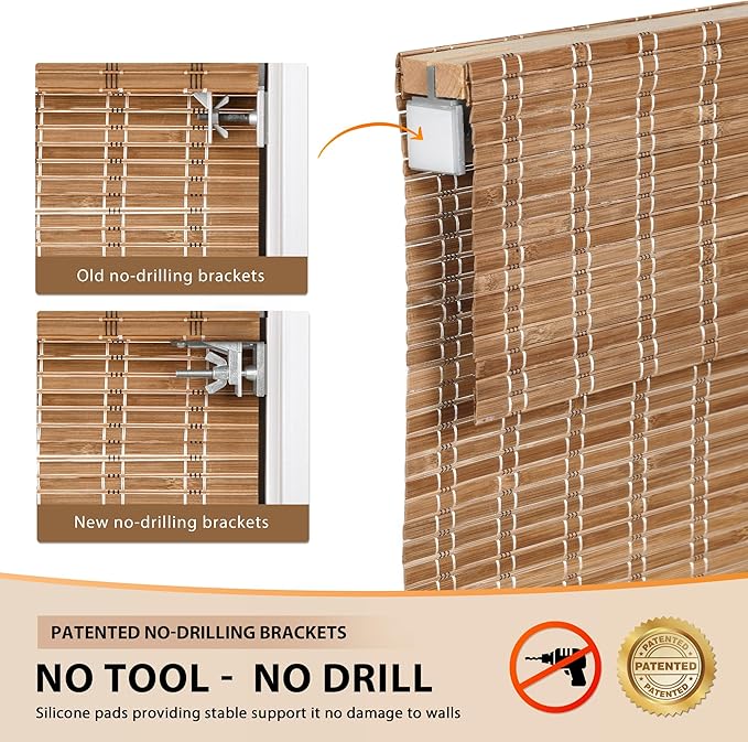 LazBlinds No Tools No Drill Cordless Bamboo Roman Shades, Light Filtering - Image 3