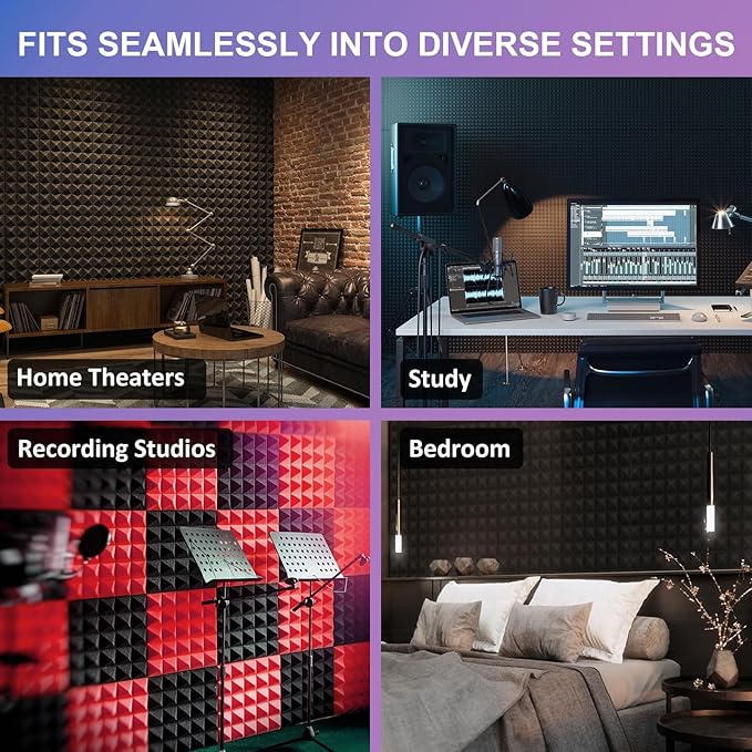 JBER Acoustic Sound Foam Panels, 24 Pack 2" X 12" X 12" Charcoal Soundproofing - Image 7