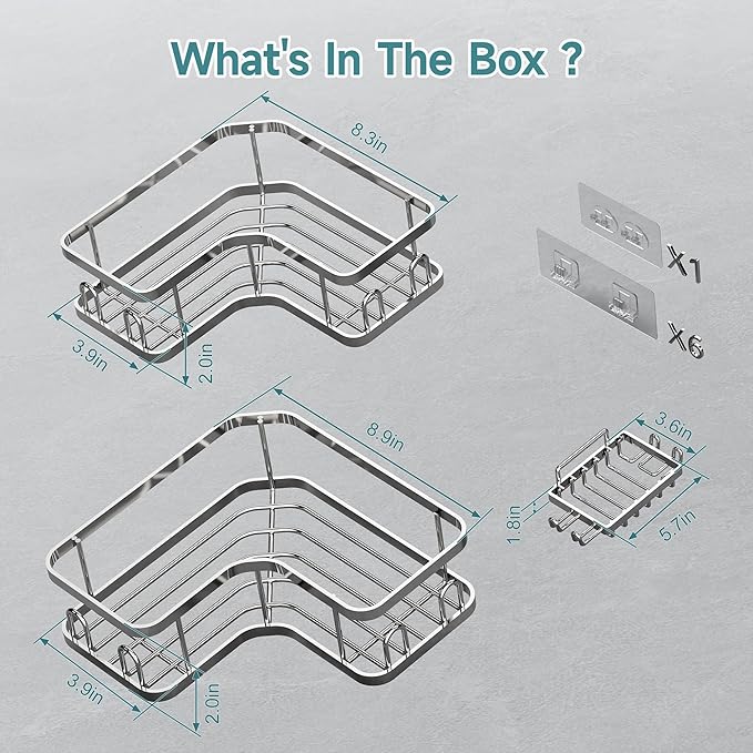 Veken Corner Adhesive Shower Caddy 3-Pack - Image 9