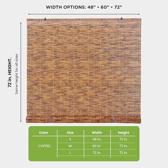 Backyard X-Scapes 20-BLC4 Light-Filtering Cord-Free Bamboo Reed Roll-Up Blind - Image 5