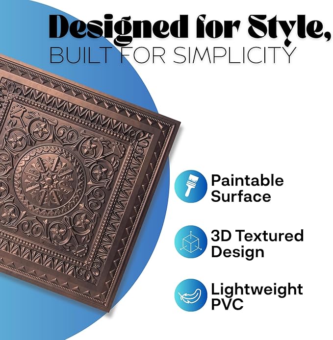 Art3d 12-Pack PVC Drop Ceiling Tiles, 2ft x 2ft, Rose Copper - Image 3
