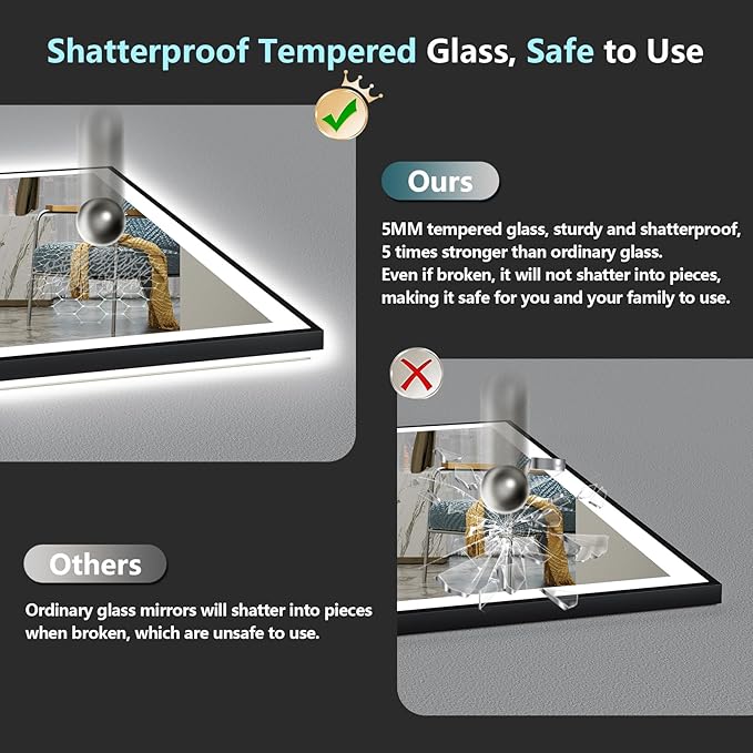 36x36 Black Framed LED Bathroom Mirror - Image 8