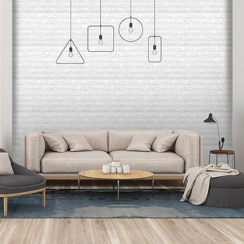 30PCS 3D Wall Panels Peel and Stick Faux Brick Wallpaper White Self Adhesive - Image 2