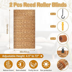 DoubleFill 2 Pcs Bamboo Shades Outdoor Reed Roll Up Blinds 36" W x 72" H - Image 2