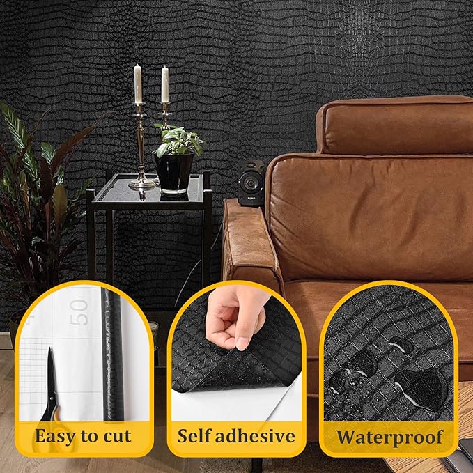 Fititem Black Peel and Stick Wallpaper 236inL 17.3inW Black Contact Paper - Image 2