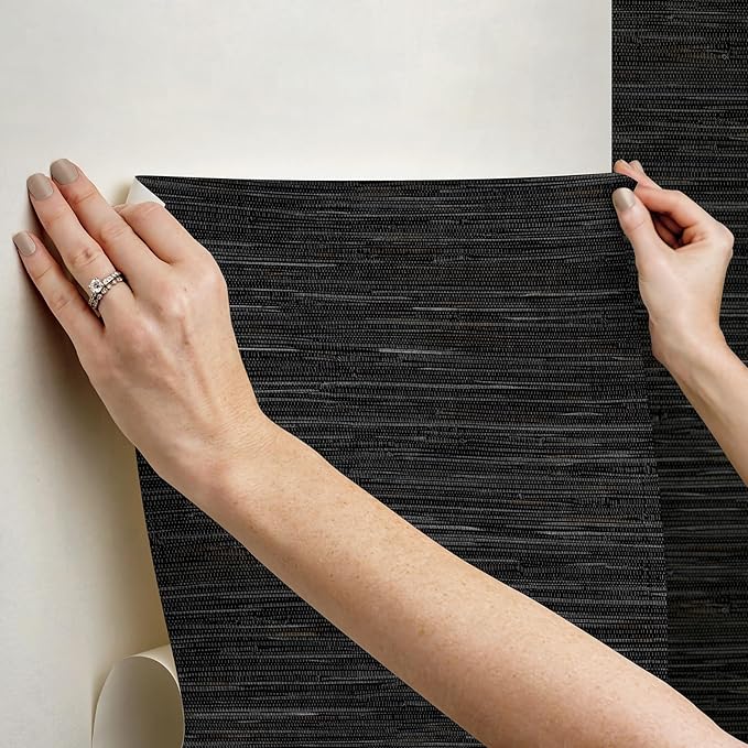 NuWallpaper Black Grassweave Peel and Stick Wallpaper, Textured Removable - Image 7
