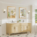 28x36 Inch Bathroom Mirror for Wall, Anti-Rust Oak Wood Grain Metal Framed - Image 3