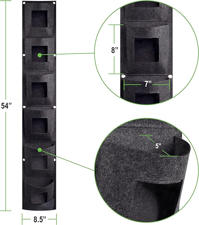 6 Pocket Vertical Grow Bag, Hanging Wall Garden Planter, Indoor Outdoor - Image 4