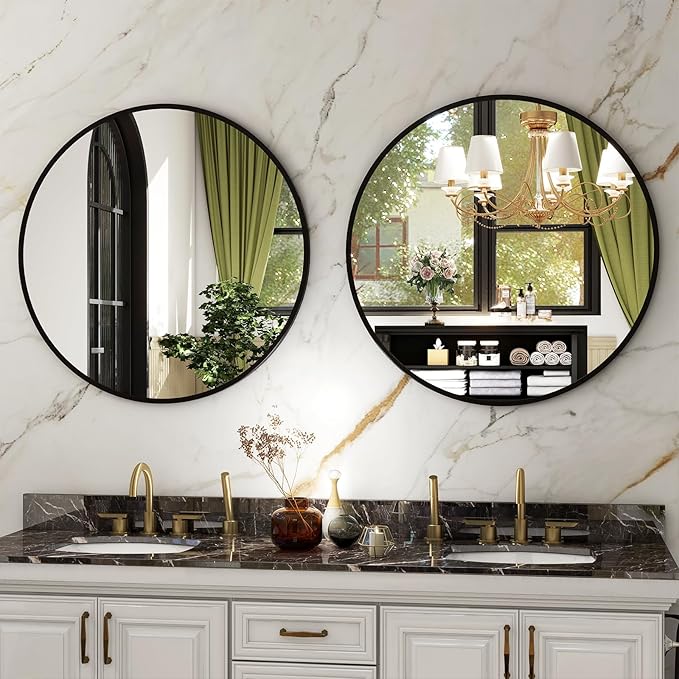HARRITPURE Round Mirror 19.6 Black Wall Mounted Circle Mirrors Vanity Mirror - Image 7