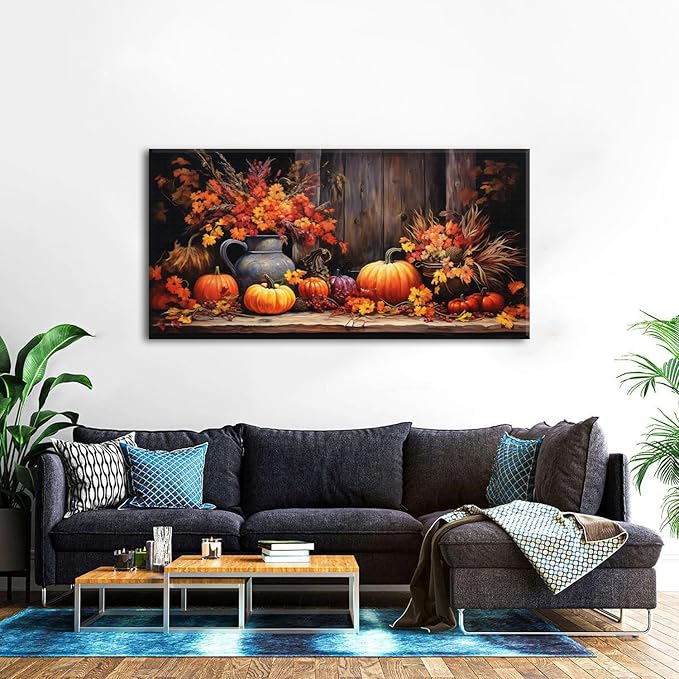 AIYISU Rustic Pumpkin Canvas Wall Art Farmhouse Dining Room Pictures Kitchen - Image 2