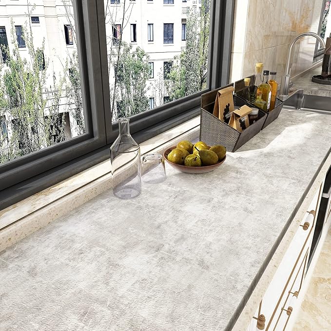 VEELIKE Neutral Concrete Wallpaper Peel and Stick Boho Concrete Contact Paper - Image 6