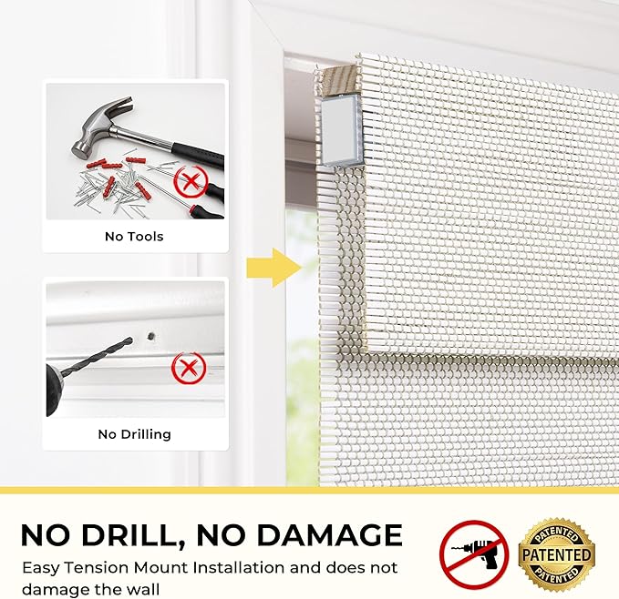 UNISHADES No Drill Cordless Bamboo Roman Shades, Light Filtering Woven Natural - Image 2
